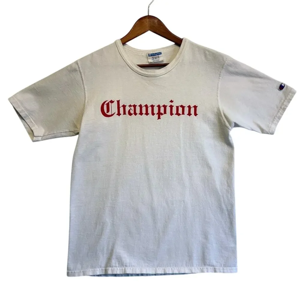 Champion Urban Outfitters Old English Fancy Font Logo Short Sleeve T Shirt M - Picture 2 of 9